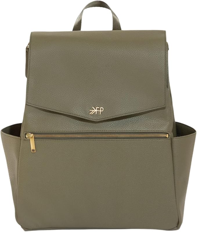Freshly Picked Classic II Diaper Bag Backpack, Wipeable Vegan Leather With Changing Pad (Sage Green V2)