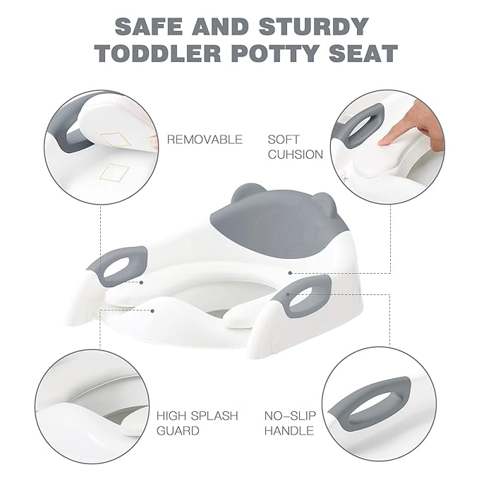 Potty Training Seat ，SKYROKU Potty Training Toilet with Step Stool Ladder, for Kids Boys Girls Toddlers - Comfortable Safe Potty Seat with Anti-Slip Pads Ladder （Grey）