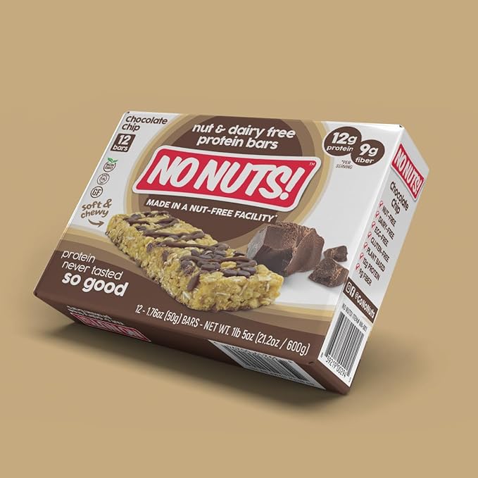 No Nuts! 100% Nut Free Dairy Free Vegan Protein Bars, Chocolate Chip, Organic, Kosher, Egg-Free, Non-Gmo & Dairy-Free Protein Bars