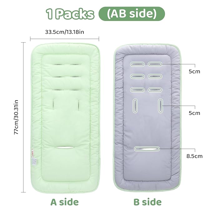 Baby Stroller Cushion,Infant Car Seat Insert-Reversible Universal Breathable and Soft Newborn Stroller Mat,100% Cotton Cover Toddler Seat Pad Liner-34x78cm,1 Pack(Gray+Neon Green)