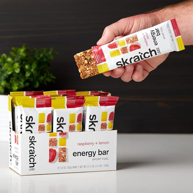SKRATCH LABS Energy Bar | Raspberry + Lemon (12 pack) | Plant Based Healthy Snack | Low Sugar - 4g Protein | non-gmo, gluten free, soy free, vegan, kosher