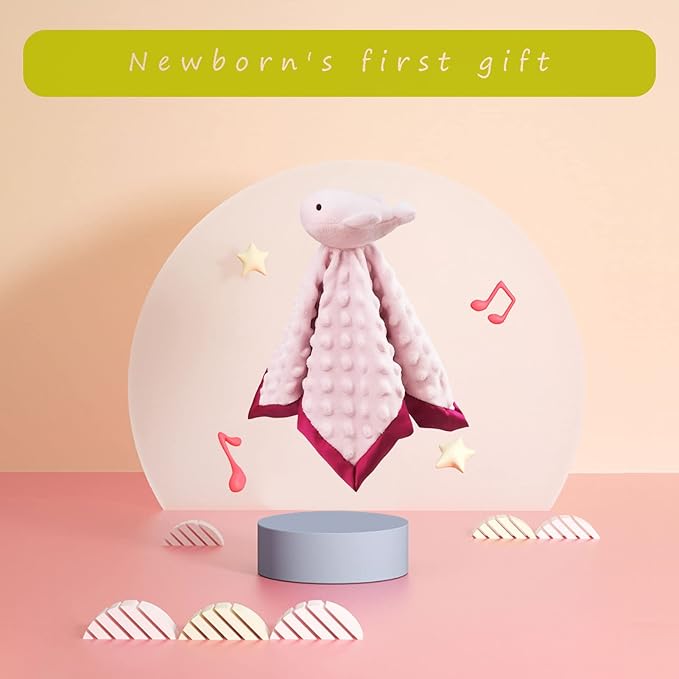 Baby Pink Whale Soft Stuffed Animal Security Blanket, Plush Whale Character Lovey Blanket, Baby Shower/Nursery Gift, Newborn Infant Toddler Snuggle Blankie for Boys Girls, 13 Inches