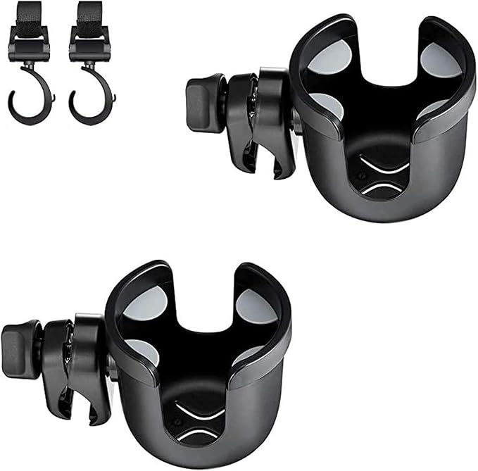 JOYTUTUS Wheelchair Cup Holder, 2 Pack Rollator Cup Holder, 4 Flexible Tabs with Hook Drink Holder for Walker, Scooter, Stroller, Mobility