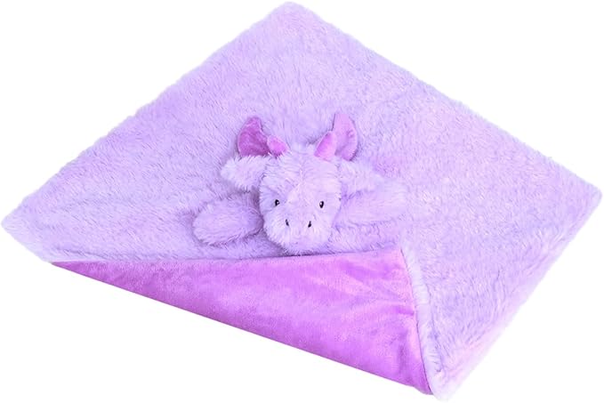 Baby Purple Dragon Soft Stuffed Animal Security Blanket, Plush Dinosaur Character Lovey Blanket, Baby Shower/Nursery Gift, Newborn Infant Toddler Snuggle Blankie for Girls Boys, 14 Inches