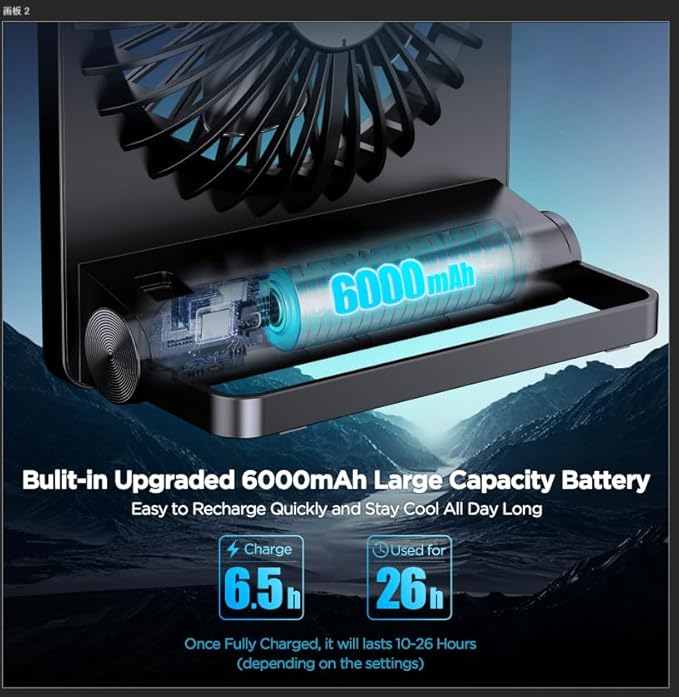 EasyAcc Powerful Desk Fan, 6000 Battery [Max 10-26H Working Time] Rechargeable Portable Personal Travel Fan with Step-less Speed Control, Quiet Fan for Travel Office Home Cruise Sporting Events