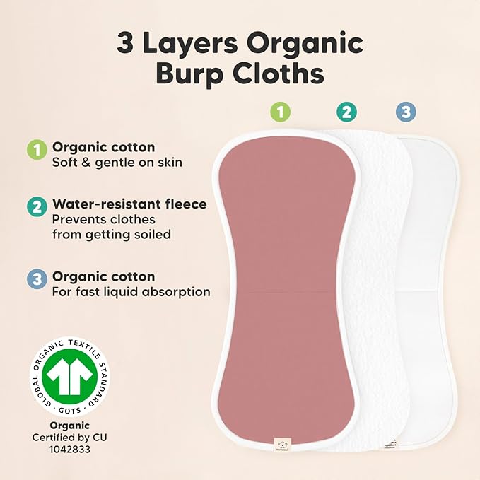 Organic Burp Cloths Baby Boy & Girl - 5-Pack Super Absorbent Cotton Burping Cloths for Babies, Soft & Plush Newborn Spit Up Rags, Infant Towels for Milk Spit Up, Unisex, Large 21" x 10" (Muted Pastel)