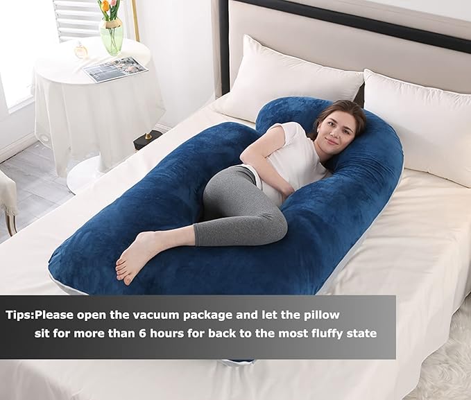 Pregnancy Pillow J-Shaped Full Body Pillow, 59 inch with Velvet Cover Easy to Remove and Wash, Support Pregnant Women's Backs Legs and HIPS, Improve Sleep,Pregnancy Pillow for Women ，Blue Grey