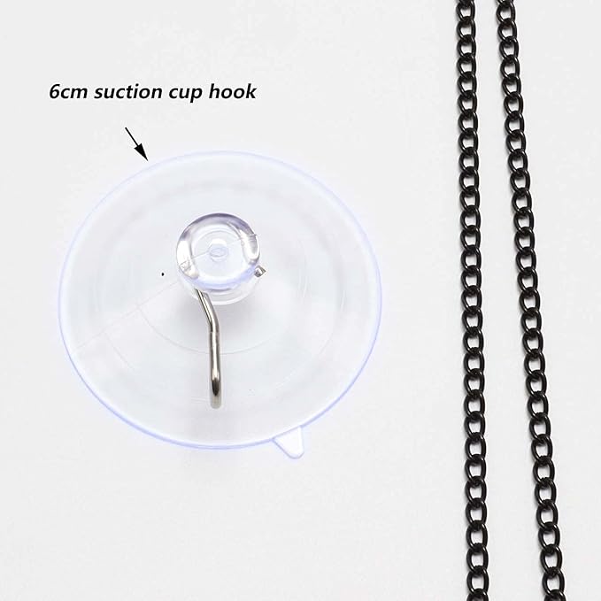 Bieye Metal Chain with Suction Cup Hook for Tiffany Style Stained Glass Suncatcher, 25 inches Long Black Nickel Plating Chain003