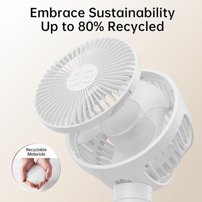 GUSGU Stroller Fan Clip on for Baby, Flexible Tripod & Rechargeable Battery, Small Personal Fan, Mini Portable Fan for Travel, Handheld, Car (White)