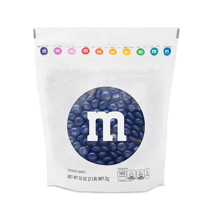 M&M’S WORLD Dark Blue Milk Chocolate Candy Bulk, 2lbs of M&M'S in Resealable Pack for Candy Bars, Birthday Parties, Graduations, Congrats Celebrations & DIY Party Favors