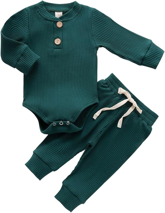 CIYCUIT Newborn Baby Boy Clothes Ribbed Knit Long Sleeve Bodysuit Pants 2-Piece Fall Winter Outfits
