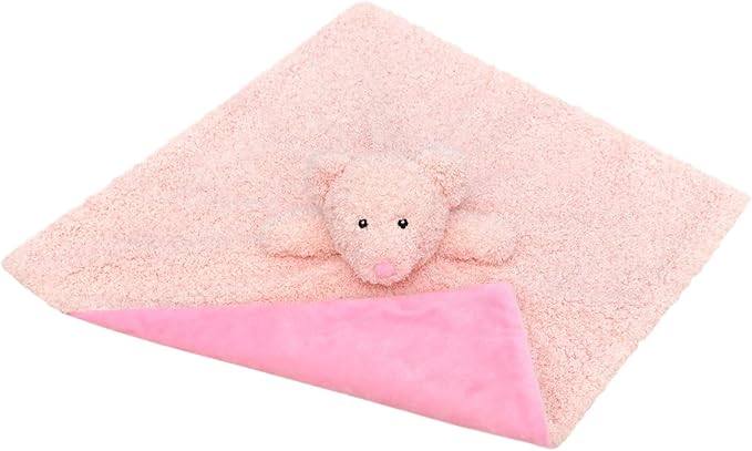 Baby Pink Teddy Bear Soft Stuffed Animal Security Blanket, Plush Bear Character Lovey Blanket, Baby Shower/Nursery Gift, Newborn Infant Toddler Snuggle Blankie for Boys Girls, 18 Inches
