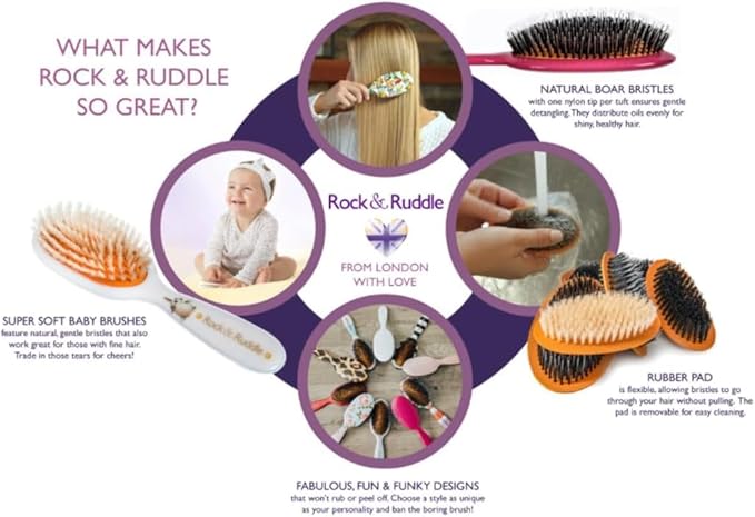 Rock & Ruddle Soft White Natural Boar Bristle Hairbrush for Babies and Young Children | Perfect for Fine Hair Detangling and Smoothing - Pretty Blue