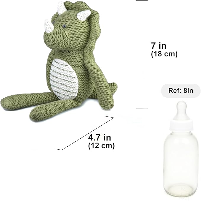 100% Organic Cotton Baby Stuffed Animals | 7.1" Green Dinosaur Plush for Newborn