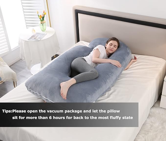 Pregnancy Pillow J-Shaped Full Body Pillow, 59 inch with Velvet Cover Easy to Remove and Wash, Support Pregnant Women's Backs Legs and HIPS, Improve Sleep,Pregnancy Pillow for Women ，Gray