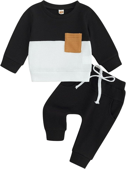 Baby Boy Toddler Fall Outfit Striped Sweatshirt Toddler Boy Winter Waffle Clothes 3 6 12 18 Months 2 3 T Pant Set