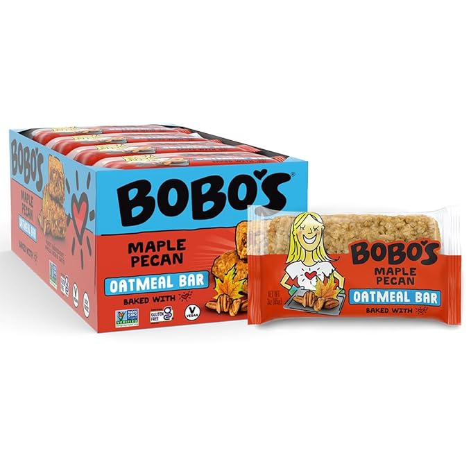 Bobo's Oatmeal Bars, Maple Pecan, Gluten Free Vegan Whole Grain Oat Bars, Pack of 12