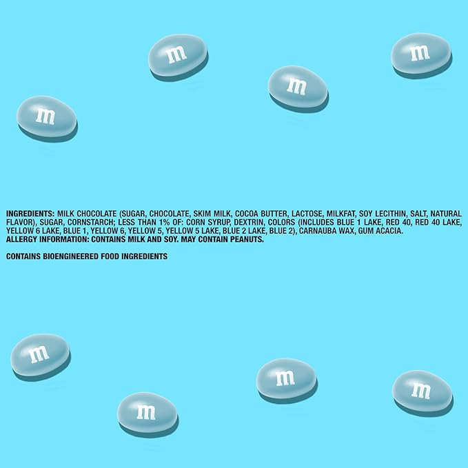 M&M’S Peanut Light Blue Chocolate Candy - 2lbs of Bulk Candy in Resealable Pack for Candy Buffet, Birthday Parties, Theme Meetings, Candy Bar, Sweet Stuff for DIY Party Favors or Edible Decoration