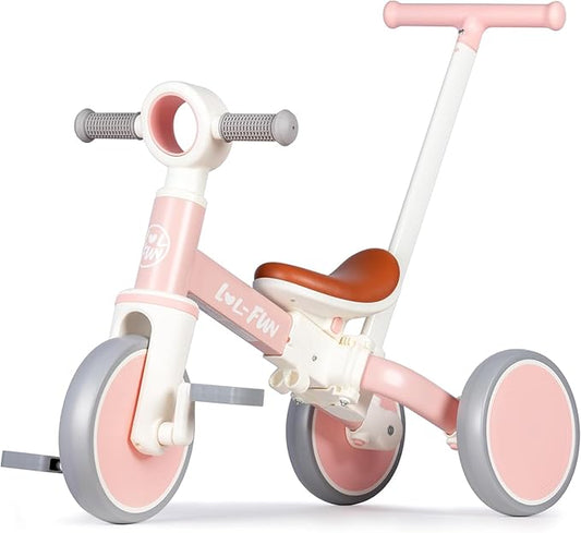 LOL-FUN Tricycle for Toddlers 1-3 Years Old Riding Toy, 5 in 1 Baby Balance Bike 2 Year Old Boys Girls with Parent Steering Push Handle
