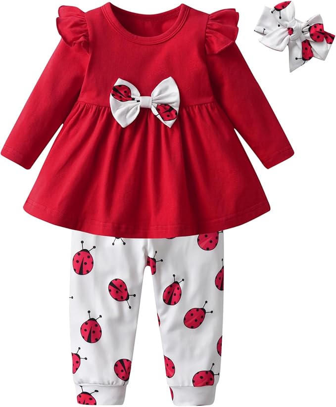 3PCS Baby Girl Clothes Ruffle Floral Shirt Tops Pants Headband Outfit Sets