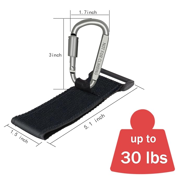 2 Pcs Baby Stroller Hook with Locking Mechanism, Carry 30 lbs per Stroller Carabiner Clip, Adjustable Baby Stroller & Car Seat Hook for Hanging Diaper Bag, Golf, Shopping and Pet Cart