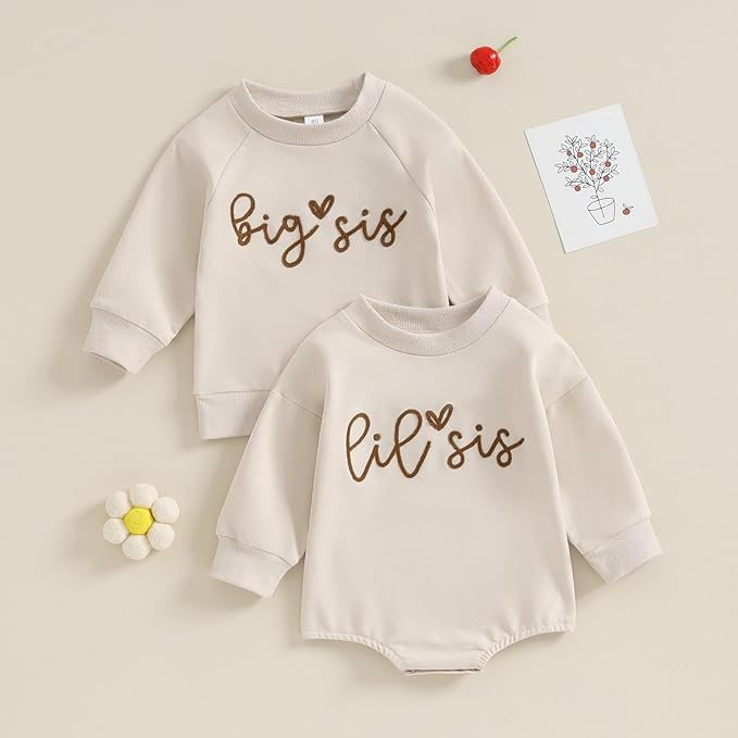 Twopumpkin Baby Toddler Girl Boy Sweatshirt/Romper Long Sleeve Sister Brother Matching Outfit Newborn Clothes