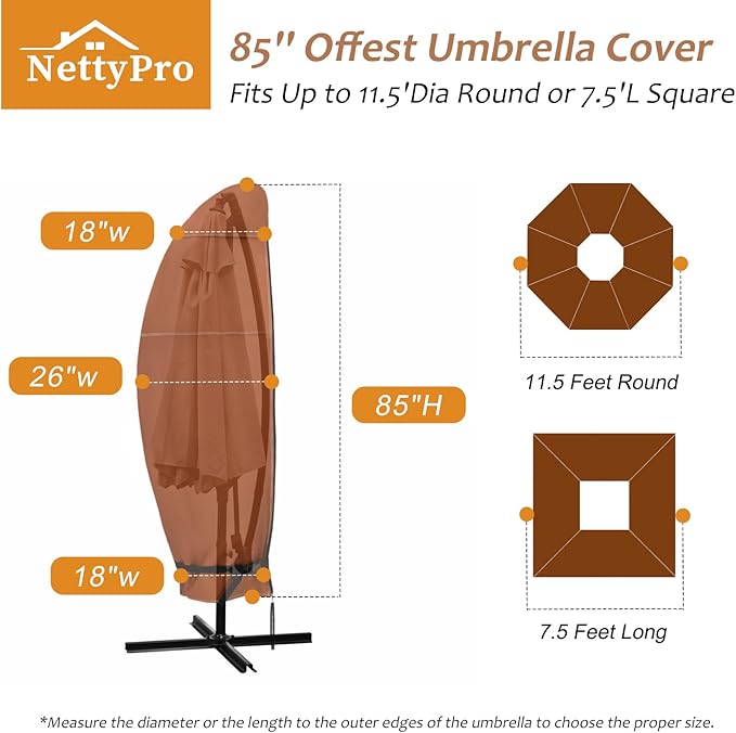 NettyPro Patio Umbrella Cover Outdoor Waterproof Cantilever Offset Parasol Banana Umbrella Cover Fits 10ft to11ft, Brown