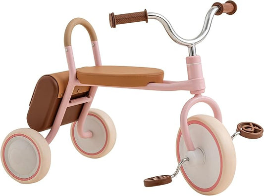 Kidpop Mate Toddler Tricycle Age 2.5-4 Kids First Birthday Gift Toy Bike with Handlebar Grips & Storage for Outdoor Play (Pink)