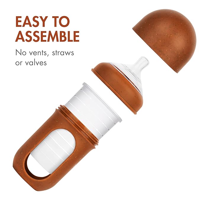 Boon Nursh Reusable Silicone Pouch Baby Bottles - Medium Flow Nipple - Silicone Baby Bottle Pouch and Nipple - Baby Feeding Essentials - Speckle - 3-6 Months - 3 Count - 8 Ounce