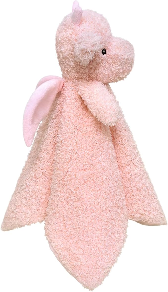 Baby Pink Dragon Soft Stuffed Animal Security Blanket, Plush Dinosaur Character Lovey Blanket, Baby Shower/Nursery Gift, Newborn Infant Toddler Snuggle Blankie for Boys Girls, 14 Inches