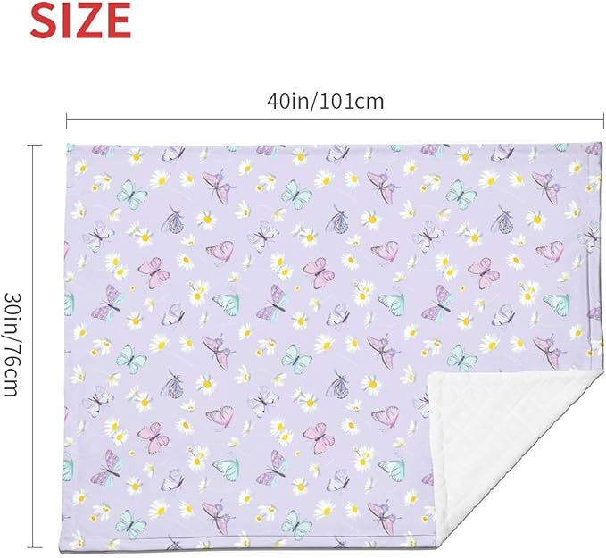 Baby Blanket Butterfly Daisy Flower Purple for Boy Girl Newborn 30x40 Inch Toddler Infant Nursery Throw Blankets Double Layer Comfy Soft Plush Stroller Crib Quilt
