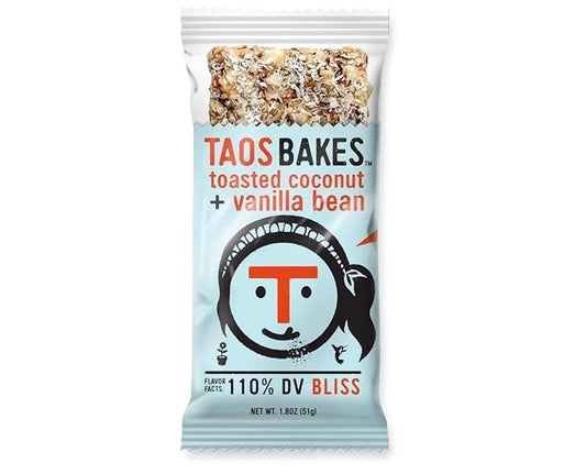 Taos Bakes Snack Bars - Toasted Coconut + Vanilla Bean - Gluten-Free, Non-GMO Granola Bars - Healthy & Delicious Baked Bars - 1.8oz