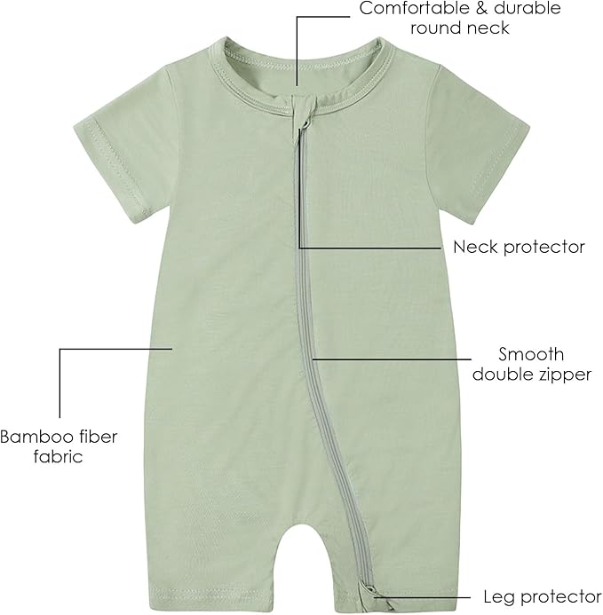 OPAWO Bamboo Baby Pajamas 3 Pack, Double Zipper Bamboo Sleepers for Baby Boy Girl Romper, Toddler Summer Clothes Outfit 0-24M