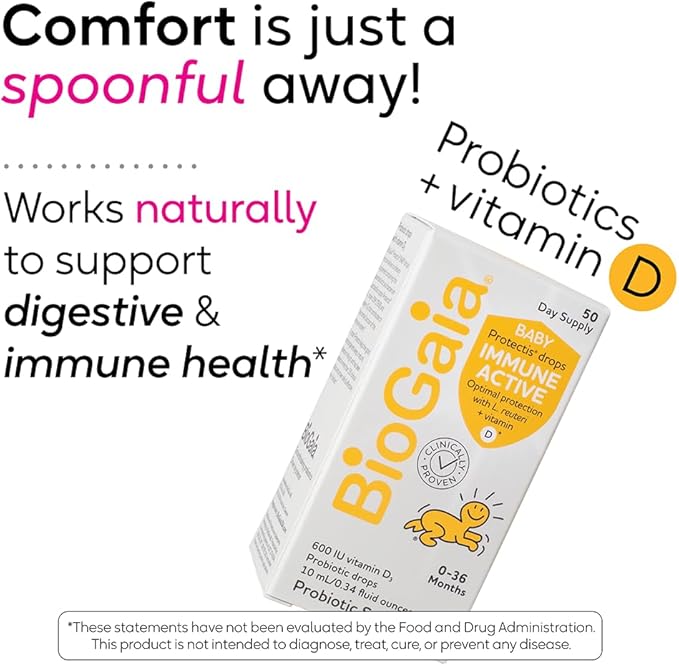 BioGaia Immune Active Baby Probiotic Drops + Vitamin D | for Babies & Toddlers 0-36 Months | Supports Digestive & Immune Health | Allergen, Dairy, Soy & Gluten Free | 50 Day Supply