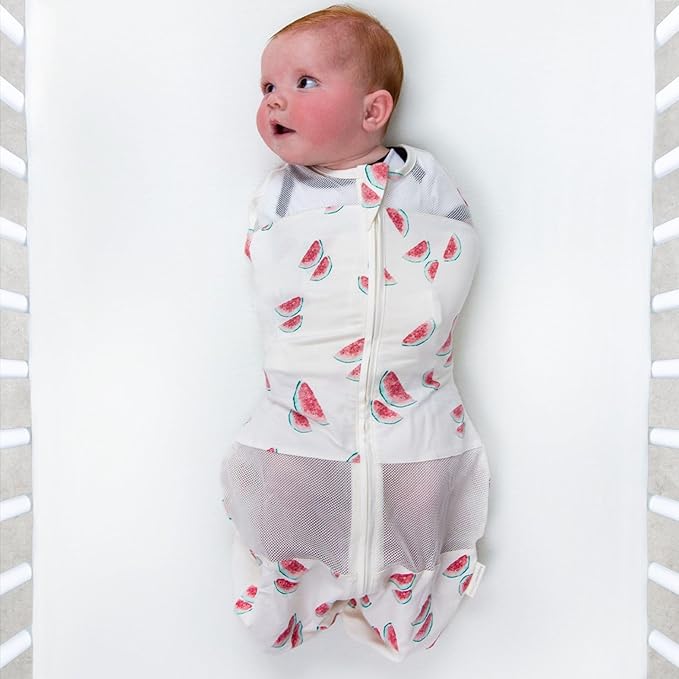 Happiest Baby Sleepea 5-Second Swaddle - 100% Organic Cotton Baby Swaddle Blanket - Doctor Designed Promotes Healthy Hip Development (Ivory Watermelons, X-Large)