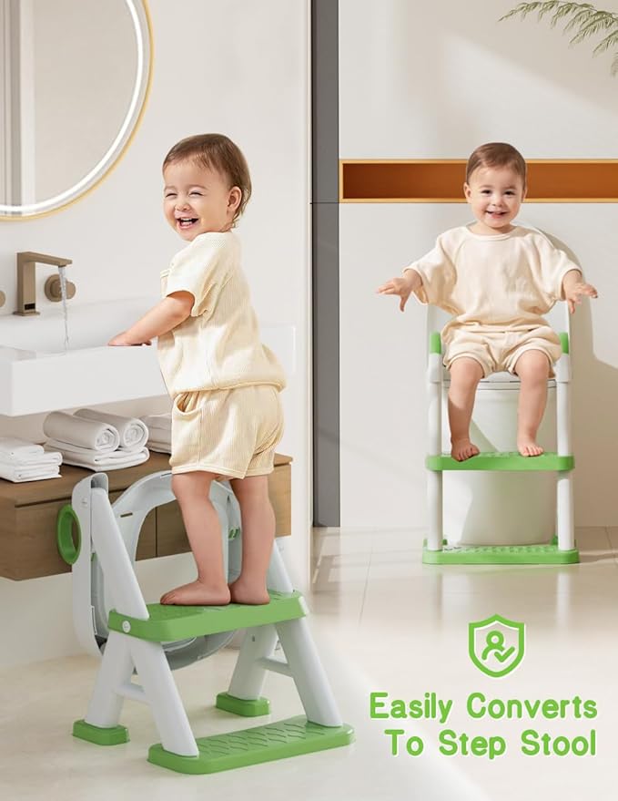 Potty Training Seat, Toddler Toilet Seat With Steps, 2 In 1 Toddler Potty Training Toilet With Splash Guard, Anti-Slip Step Stool Soft Mat, Adjust High Potty Seats For Toddlers Kids Boys Girls