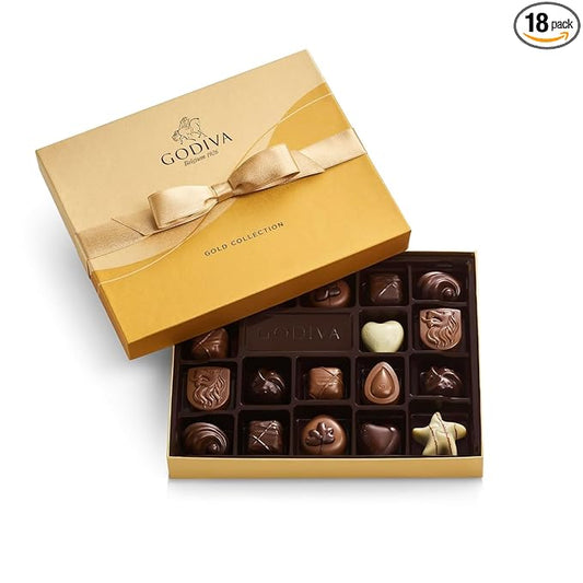 Godiva Chocolatier Gold Ribbon 18-Piece Assorted Chocolate Gift Box – Gourmet Chocolate Candy Variety Pack – Dark Caramel, Milk Chocolate, Nuts– Gift Basket for Birthday, Anniversary, Congratulations