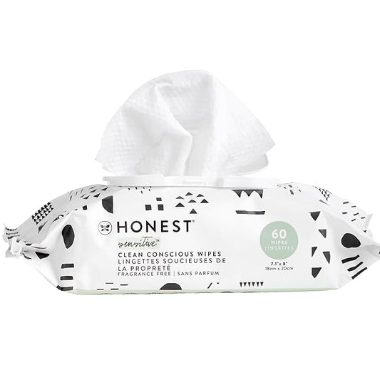 The Honest Company Clean Conscious Multi-Use Wipes | Hypoallergenic + Unscented for Sensitive Skin | Over 99% Water, Compostable, Plant Based, Baby Wipes | Pattern Play, 60 Count