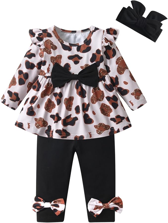 3PCS Baby Girl Clothes Ruffle Floral Shirt Tops Pants Headband Outfit Sets