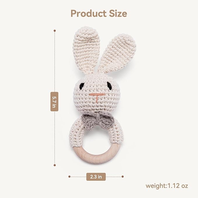 Crochet Baby Rattle, Baby Shaker Toy, Baby Rattles 0-6 Months, Handmade Newborn Toys, Easter Bunny Rattle, Animal Baby Rattle，Knitted Stuffed Animals Gifts for Boys and girs Bunny Rattle