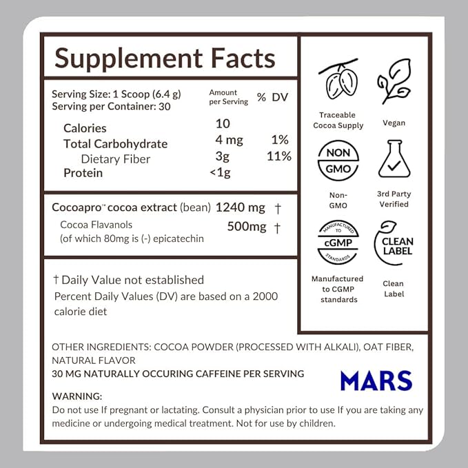 CocoaVia Cardio Health Cocoa Powder, 60 Servings, 500mg Cocoa Flavanols, Support Heart Health, Boost Nitric Oxide, Improve Circulation, Energy, Preworkout, Vegan, Dark Chocolate Cacao