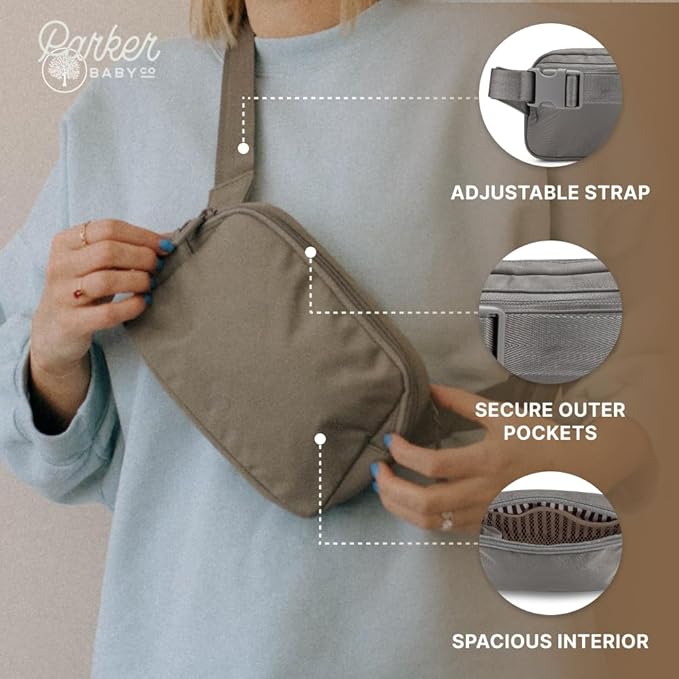 Parker Baby Co. Diaper Belt Bag - Portable Fanny Pack Diaper Bag, Crossbody Bag for Moms - Birch Belt Bag - Gray