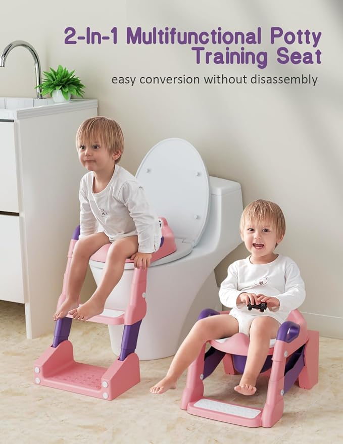 Potty Training Seat, Toddler Potty Training Toilet, Upgrade 2 In 1 Toddler Toilet Seat with Steps Stool Splash Guard and Anti-Slip Pad Soft Cushion, Potty Seats for Toddlers Baby Kids