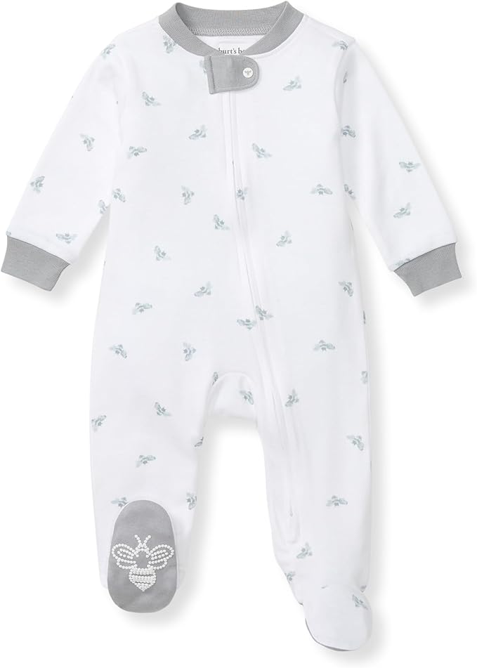 Burt's Bees Baby Baby Girls Pajamas, Zip Front Non-Slip Footed Sleeper Pjs, 100% Organic Cotton