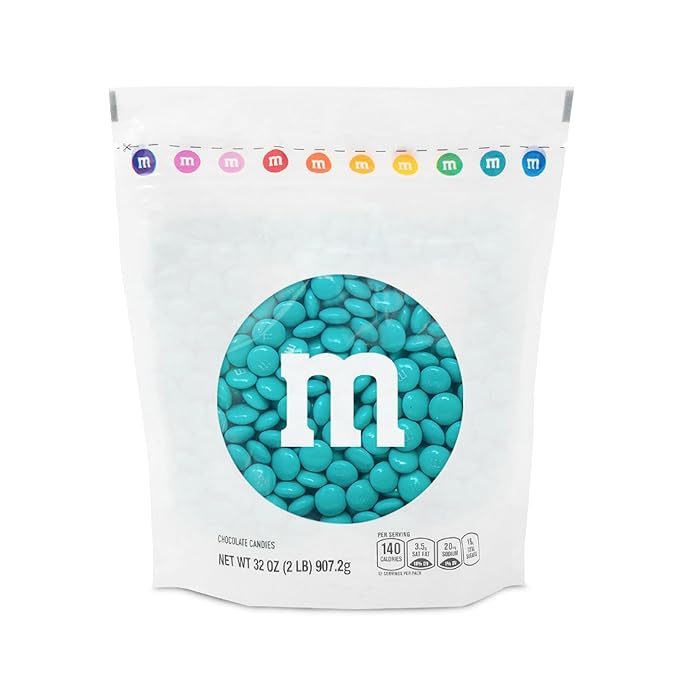 M&M'S Aqua Milk Chocolate Candy, 2lbs of M&M'S in Resealable Pack for Candy Bars, Birthday Parties, Graduations, Dessert Tables & DIY Favors