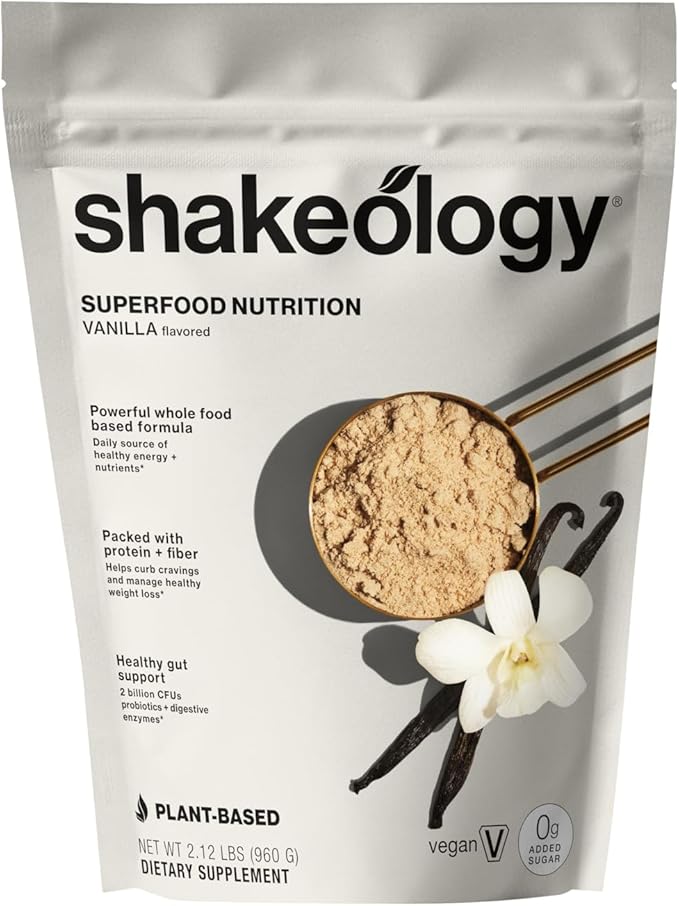 Shakeology 0g Added Sugar Plant Based Protein Powder Blend, Gluten-Free Shake with Vitamins and Minerals – Helps Support Healthy Weight Loss, Lean Muscle, Gut Health – Vanilla, 30 Servings