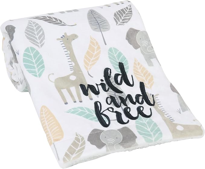 Lambs & Ivy Jungle Friends Elephant/Giraffe Safari Soft Fleece Baby Blanket