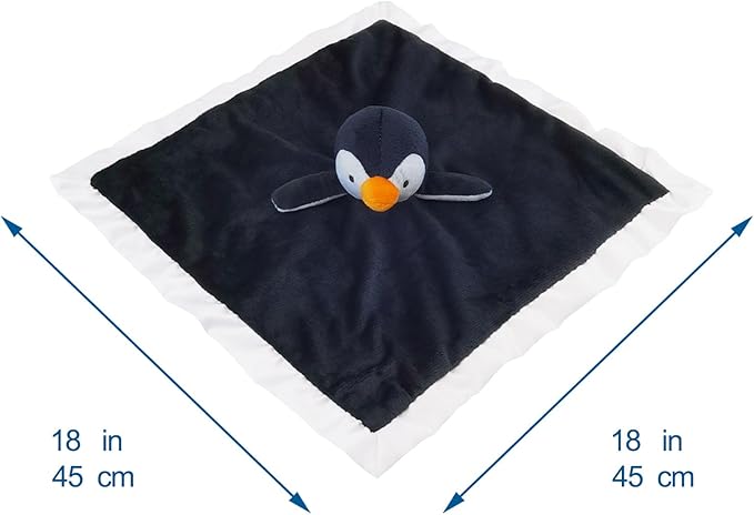 Baby Black Penguin Soft Stuffed Animal Security Blanket, Plush Penguin Character Lovey Blanket, Baby Shower/Nursery Gift, Newborn Infant Toddler Snuggle Blankie for Boys Girls, 18 Inches