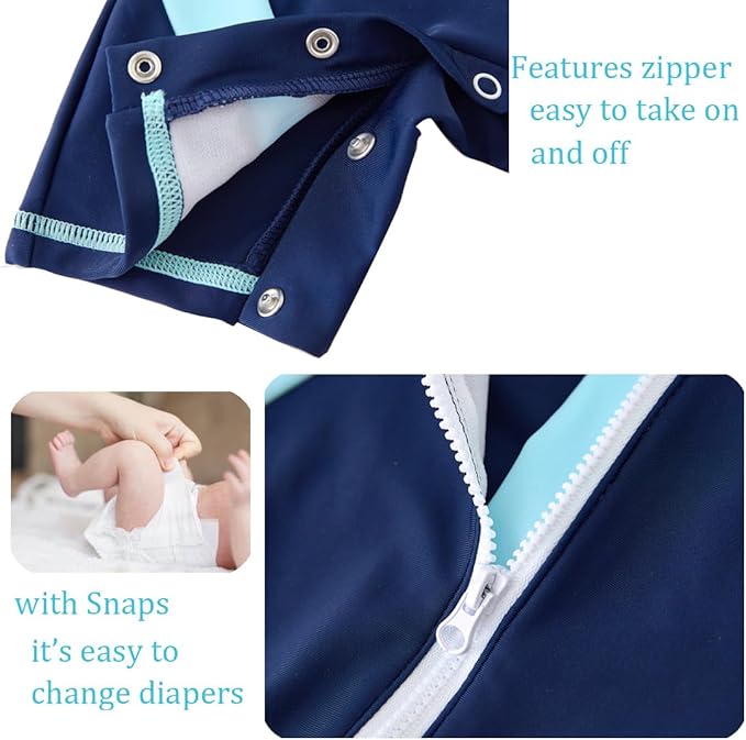 UMELOK Baby Boys UPF 50+ Sun Protection One Piece Rashguard Swimsuit with Snap Bottom