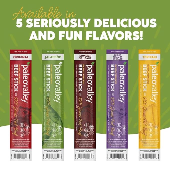 Paleovalley 100% Grass Fed Jalapeno Beef Sticks - Delicious Gluten Free Beef Snack - High Protein Keto Friendly